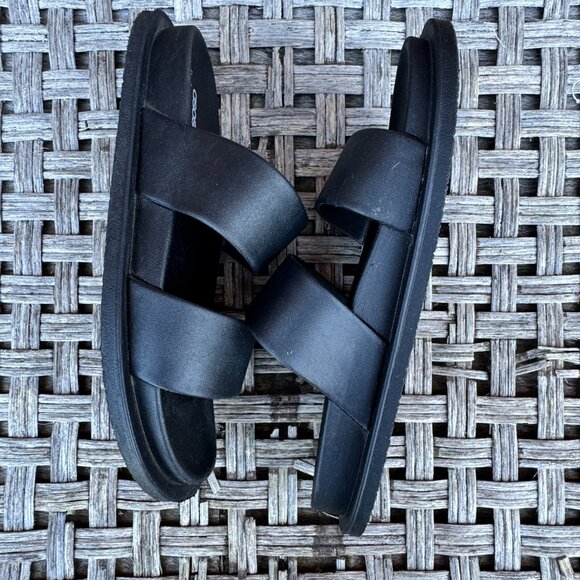 ASOS Design Sandals Womens Sz 9 Black Double Strap Friday Jelly Flats - Picture 6 of 9